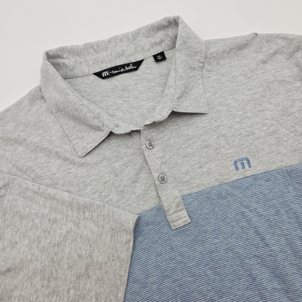 Travis Mathew Men's XXL / 2XL Gray / Blue Short Sleeve Golf‎ Polo Shirt Golf